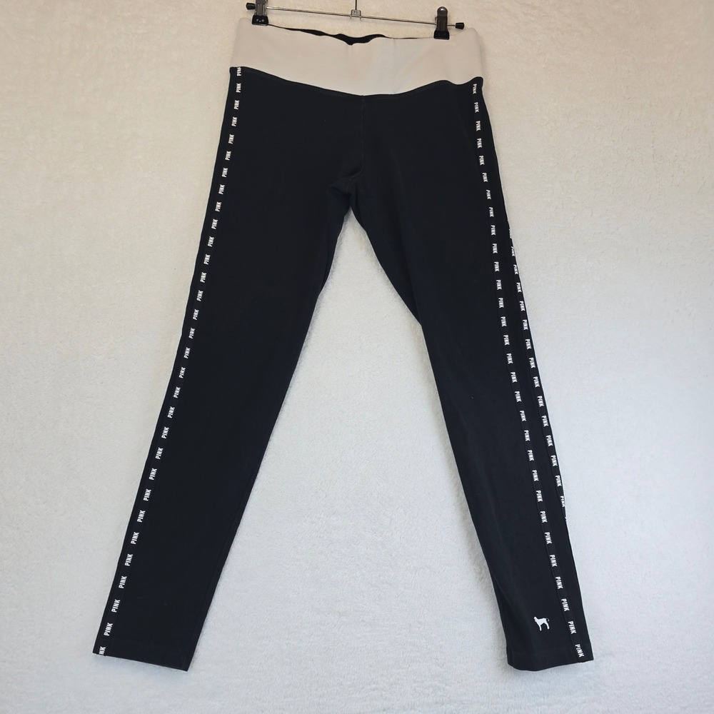 Pink Victoria Secret Yoga Leggings Women Medium Black White Logo SPELL OUT Yoga - Picture 5 of 12